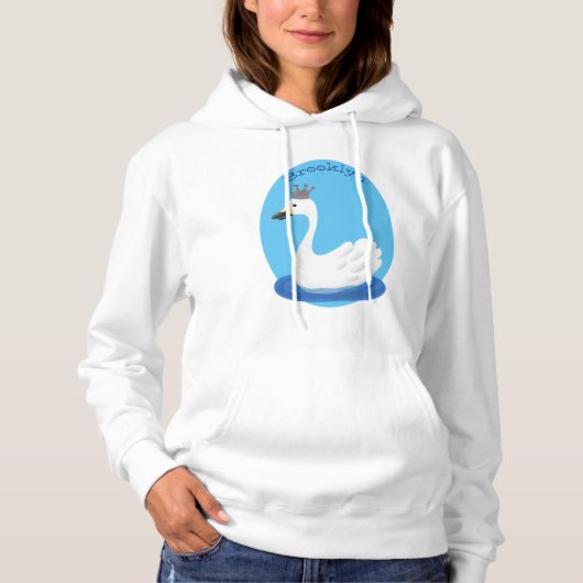 Niedlicher weißer Schwan mit KronenCartoon Hoodie (Vorderseite)