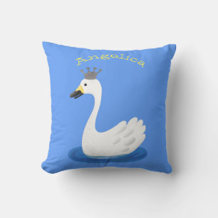 Niedlicher weißer Schwan mit KronenCartoon Kissen