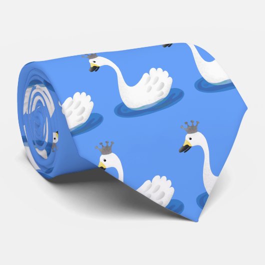 Niedlicher weißer Schwan mit KronenCartoon Krawatte (Gerollt)