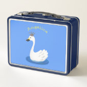 Niedlicher weißer Schwan mit KronenCartoon Metall Brotdose (Rückseite)