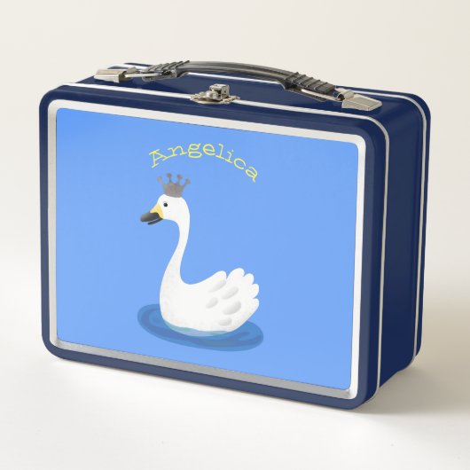 Niedlicher weißer Schwan mit KronenCartoon Metall Brotdose (Vorderseite)