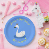 Niedlicher weißer Schwan mit KronenCartoon Pappteller (Party)