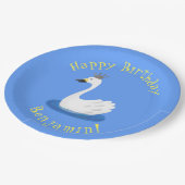 Niedlicher weißer Schwan mit KronenCartoon Pappteller (Schrägansicht)