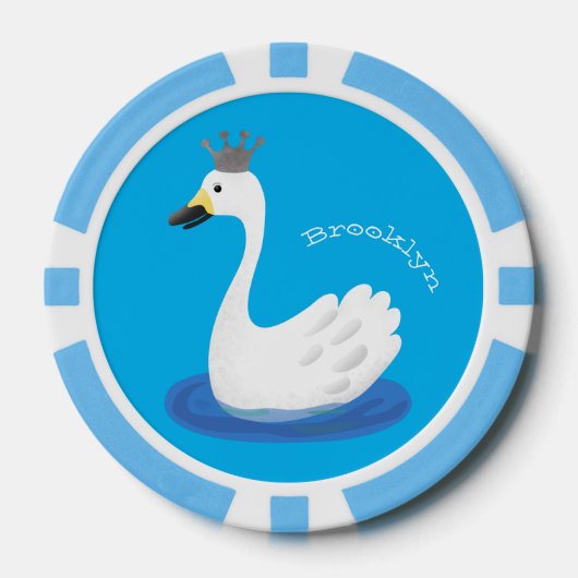 Niedlicher weißer Schwan mit KronenCartoon Pokerchips (Vorderseite)