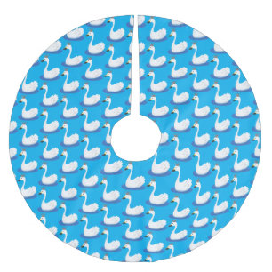 Niedlicher weißer Schwan mit KronenCartoon Polyester Weihnachtsbaumdecke