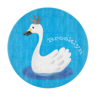 Niedlicher weißer Schwan mit KronenCartoon Schneidebrett