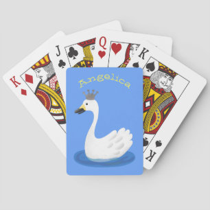 Niedlicher weißer Schwan mit KronenCartoon Spielkarten