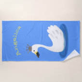 Niedlicher weißer Schwan mit KronenCartoon Strandtuch (Vorderseite)
