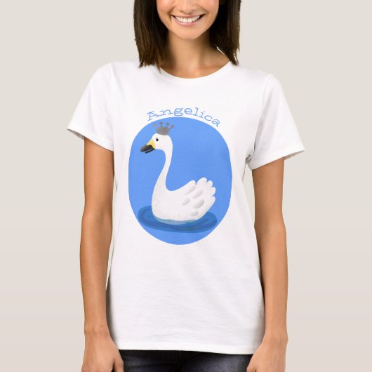 Niedlicher weißer Schwan mit KronenCartoon T-Shirt (Vorderseite)