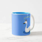 Niedlicher weißer Schwan mit KronenCartoon Zweifarbige Tasse (VorderseiteRechts)