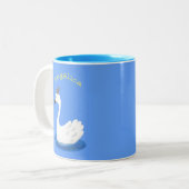 Niedlicher weißer Schwan mit KronenCartoon Zweifarbige Tasse (Vorderseite Links)