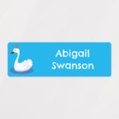 Niedlicher weißer Schwan mit kronenfarbenem Cartoo Etiketten (Design 1)