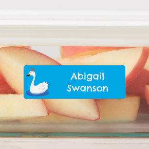 Niedlicher weißer Schwan mit kronenfarbenem Cartoo Etiketten