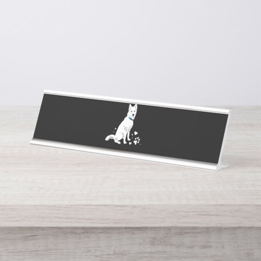 Niedlicher weißer sibirischer Husky - Sweet White  Schreibtischnamensplakette (Vorderseite )