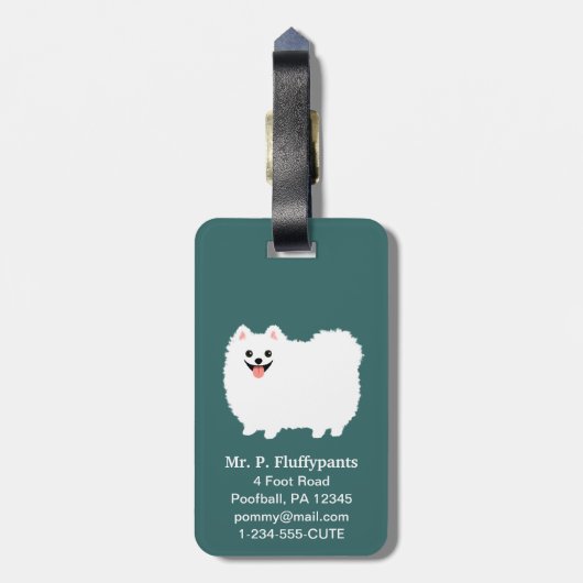 Niedlicher weißer Spitz mit anpassbarem Text Gepäckanhänger (Rückseite vertikal)