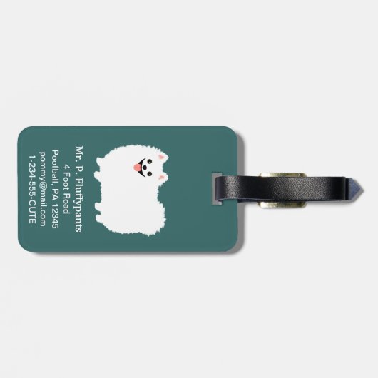 Niedlicher weißer Spitz mit anpassbarem Text Gepäckanhänger (Rückseite horizontal)
