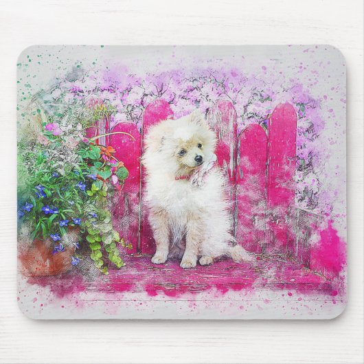 Niedlicher weißer Spitz Mousepad (Vorne)