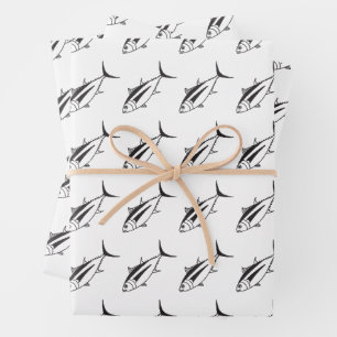 Niedlicher Weißer Thunfisch in Schwarz und Weiß im Geschenkpapier Set