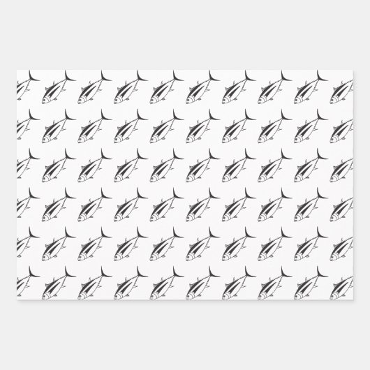 Niedlicher Weißer Thunfisch in Schwarz und Weiß im Geschenkpapier Set (Vorderseite)