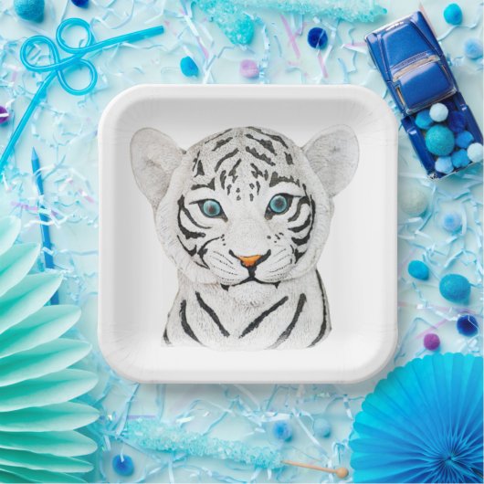 Niedlicher weißer Tiger mit blauen Augen Pappteller (Party)