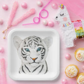 Niedlicher weißer Tiger mit blauen Augen Pappteller (Party)