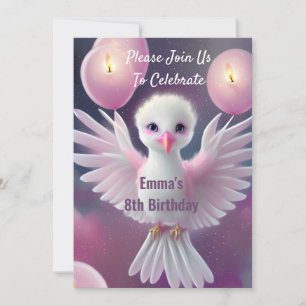 Niedlicher Weißer und rosa Baby Bird Geburtstag Einladung