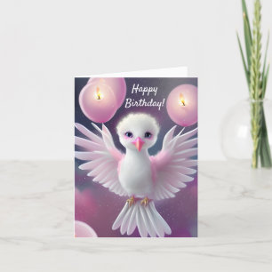Niedlicher Weißer und rosa Baby Bird Geburtstag Feiertagskarte