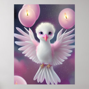 Niedlicher Weißer und rosa Baby Bird Geburtstag Poster