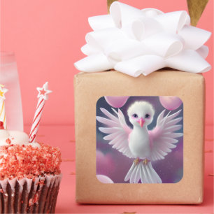 Niedlicher Weißer und rosa Baby Bird Geburtstag Quadratischer Aufkleber