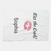 Niedlicher weißer und rosa Lipstick Küss den Koch Geschirrtuch (Horizontal)