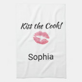 Niedlicher weißer und rosa Lipstick Küss den Koch Geschirrtuch (Vertikal)