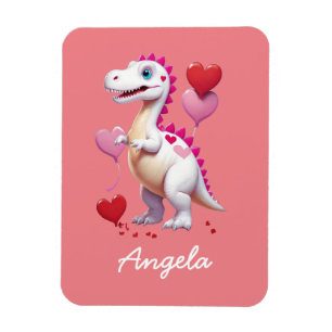 Niedlicher weißer Valentinstag-Dinosaurier Magnet