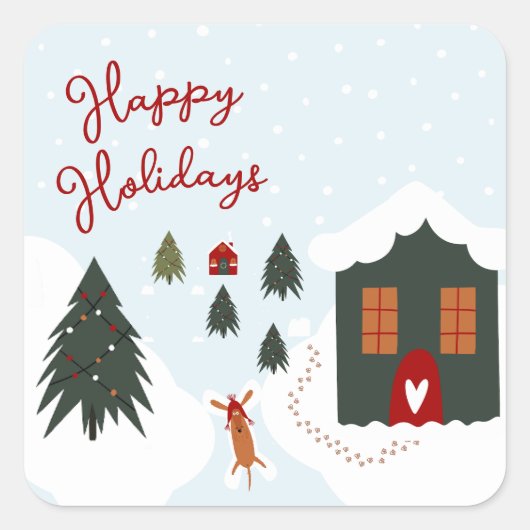 Niedlicher Weißer Weihnachtshund Schneegel machen Quadratischer Aufkleber (Vorderseite)