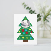 Niedlicher weißer Welpenhund farbenfrohe Weihnacht Postkarte (Stehend Vorderseite)