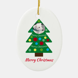 Niedlicher weißer Welpenhund farbenfroher Weihnach Keramik Ornament