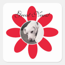 Niedlicher weißer Welpenhund in Sweet Red Blume Fr Quadratischer Aufkleber