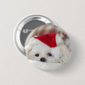 Niedlicher Weißhund in einem Red Christmas Hat Button (Vorne & Hinten)