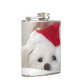 Niedlicher Weißhund in einem Red Christmas Hat Flachmann (Rechts)