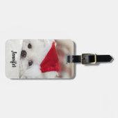 Niedlicher Weißhund in einem Red Christmas Hat Gepäckanhänger (Vorderseite horizontal)