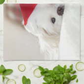 Niedlicher Weißhund in einem Red Christmas Hat Geschirrtuch (Gefaltet)