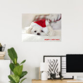 Niedlicher Weißhund in einem Red Christmas Hat Poster (Heimbüro)