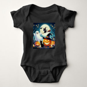 Niedlicher, weißlicher Halloween-Kürbis, Katzenkür Baby Strampler