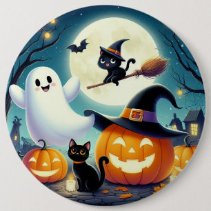 Niedlicher, weißlicher Halloween-Kürbis, Katzenkür Button