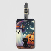 Niedlicher, weißlicher Halloween-Kürbis, Katzenkür Gepäckanhänger (Vorderseite Vertikal)