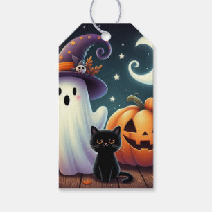 Niedlicher, weißlicher Halloween-Kürbis, Katzenkür Geschenkanhänger