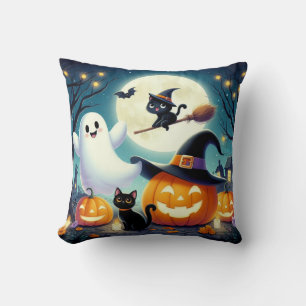 Niedlicher, weißlicher Halloween-Kürbis, Katzenkür Kissen