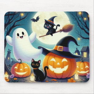 Niedlicher, weißlicher Halloween-Kürbis, Katzenkür Mousepad