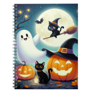 Niedlicher, weißlicher Halloween-Kürbis, Katzenkür Notizblock