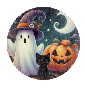 Niedlicher, weißlicher Halloween-Kürbis, Katzenkür Schneidebrett