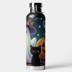 Niedlicher, weißlicher Halloween-Kürbis, Katzenkür Trinkflasche